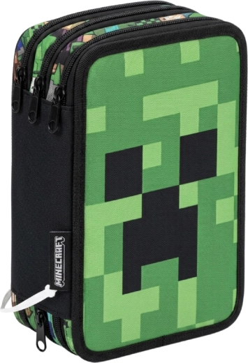 Trzykomorowy piórnik z wyposażeniem Minecraft Creeper