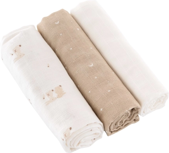 Träumeland pieluchy tetrowe Hop Hop Bunny Beige 80 × 80 cm (3 szt.)