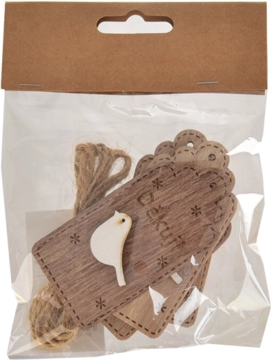 Drewniana zawieszka „Dziękuję” brązowa 4×8 cm (4 szt.)