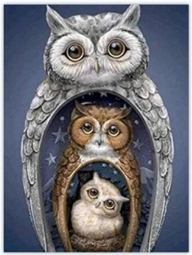 Diamentowe malowanie Sowa‑matrioszka 30 × 40 cm