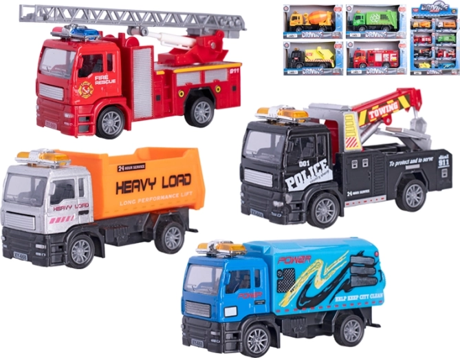 Metalowe pojazdy robocze 1:55 z napędem typu pull-back, 12 cm