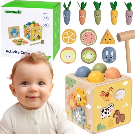 Tooky Toy drewniana edukacyjna kostka aktywizująca 5 w 1