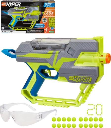 Hasbro Nerf Hyper Fuel-20 blaster z kulkami i okularami ochronnymi