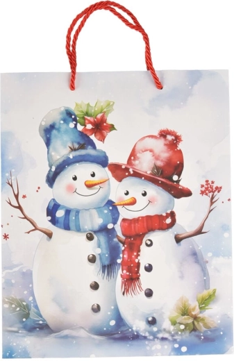 Papierowa torba prezentowa z zimowym motywem bałwanka 26 × 10 × 32 cm