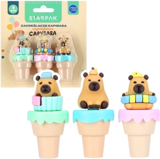 Mini zakreślacze Kapybara (zestaw 3 szt.)