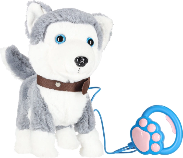 Interaktywny pluszowy piesek Husky na smyczy