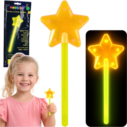 Świecąca magiczna różdżka z gwiazdą neon 22 cm