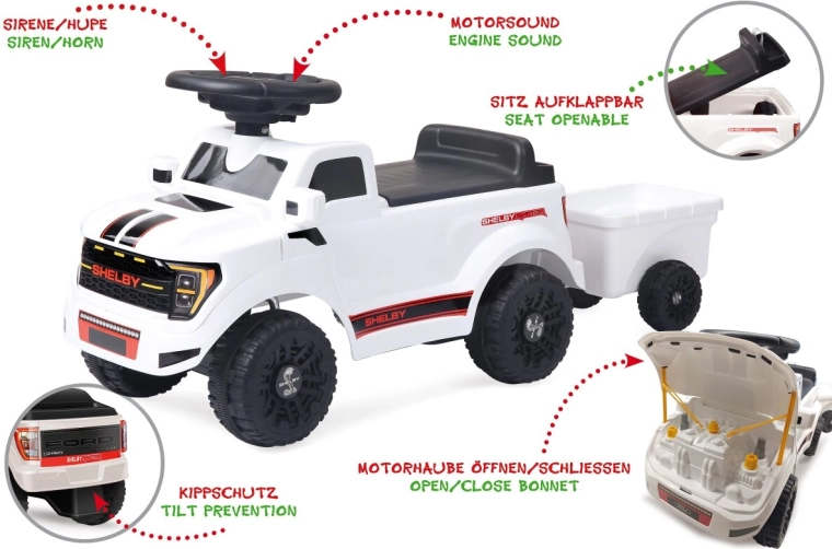 Dziecięcy jeździk JAMARA Shelby Ford F-150 Raptor z przyczepką, biały