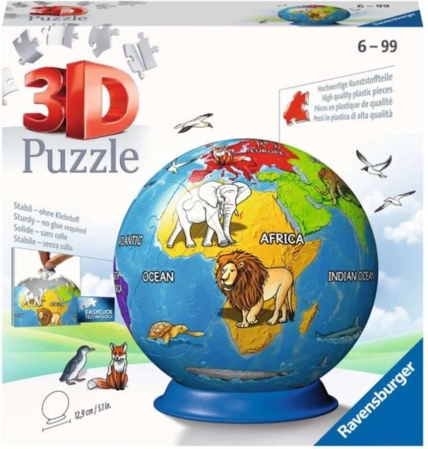 Ravensburger 3D puzzle dziecięcy globus, 72 elementy