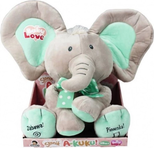 Interaktywna maskotka słoń A Kuku beżowo-miętowy 24 cm