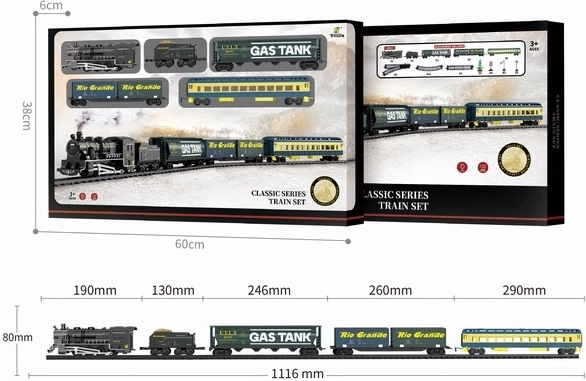 Zestaw kolejowy z lokomotywą parową i wagonami