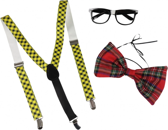 Karnawałowy zestaw muszka z okularami i szelkami