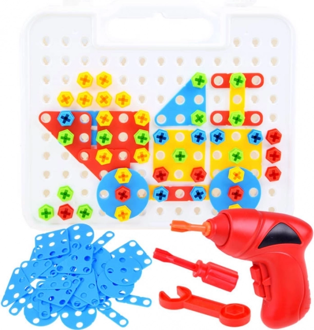 Duży zestaw konstrukcyjnych klocków w kuferku z wiertarką, 268 elementów