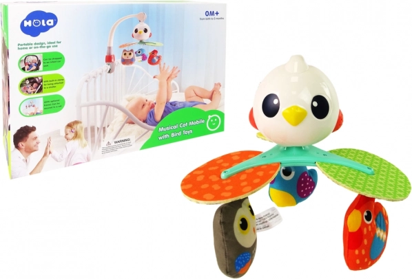 Karuzela muzyczna do łóżeczka i wózka z kolorowymi ptaszkami