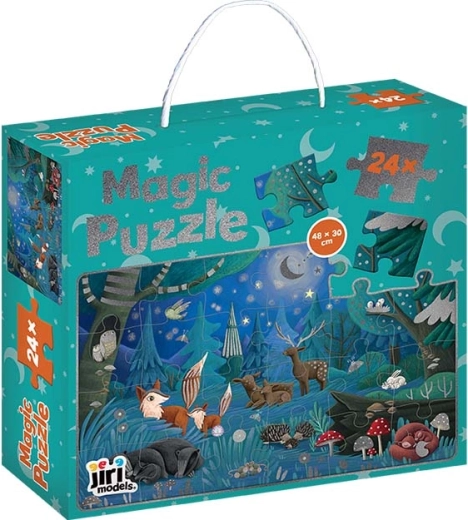 Brokatowe puzzle w pudełku Zwierzęta nocą