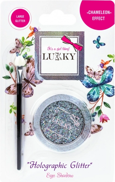 Żelowe cienie do powiek z holograficznym brokatem i pędzelkiem Lukky
