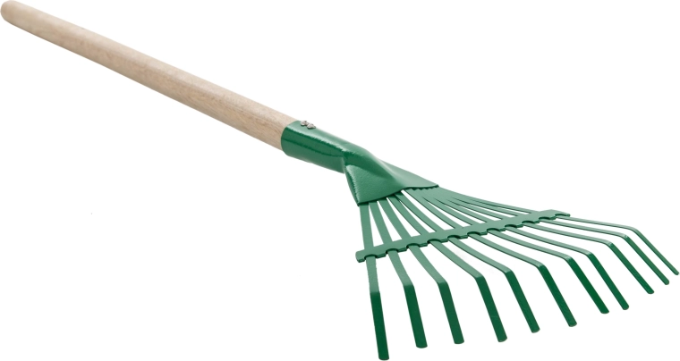 Dziecięce grabie do liści z drewnianym trzonkiem 60 cm