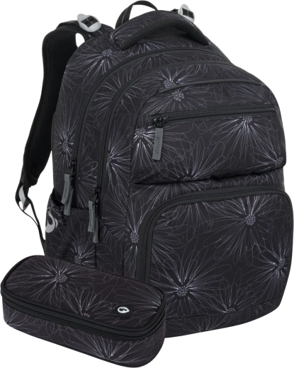 Bagmaster Zipster 25 zestaw uczniowski – czarny z białymi kwiatami