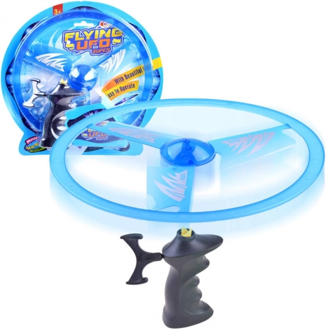 Latający dysk z wyrzutnią i efektem świetlnym – Niebieski