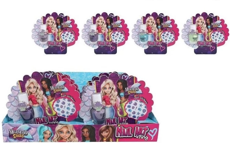 Mermaid Stars dziecięcy zestaw do zdobienia paznokci 4×5 ml (lakiery, naklejki i pierścionki)