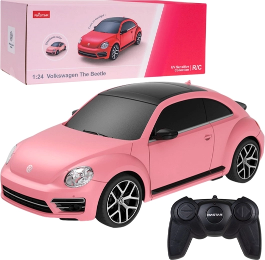 RC auto VOLKSWAGEN Beetle 1:24 Rastar różowe ze zmianą koloru pod wpływem UV