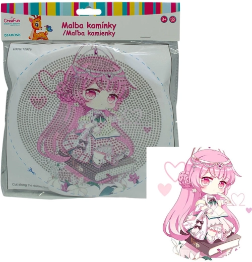 Malowanie diamentowe z ramką – lalka w różowym, 20 cm