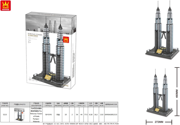 Zestaw konstrukcyjny Petrona Towers z Kuala Lumpur, 1158 elementów
