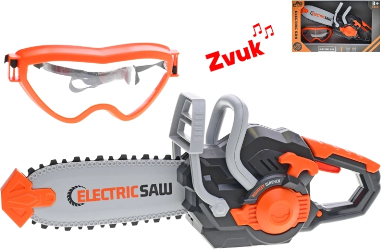 Dziecięca elektryczna piła łańcuchowa z okularami ochronnymi, 34 cm