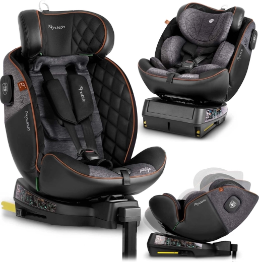 Fotelik samochodowy Nukido Prestige Line obrotowy 0–36 kg i-Size ISOFIX czarno-szary