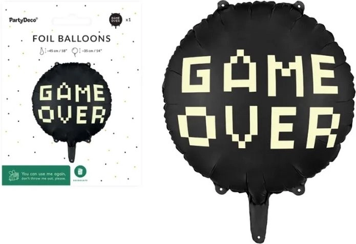 Foliowy balon Game Over czarny 45 cm