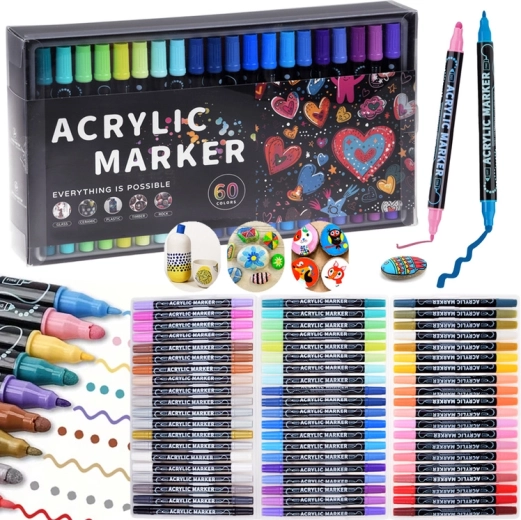 Dwustronne akrylowe wodoodporne markery – 60 kolorów