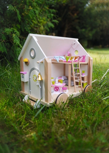 Tiny House Hygge – drewniany domek dla lalek na kółkach - 1 sztuka