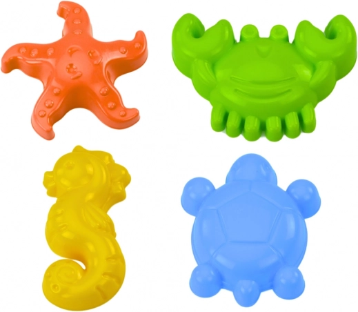 Morskie foremkami do piasku, zestaw 4 szt.: krab, żółw, rozgwiazda, konik - żółta, zielona