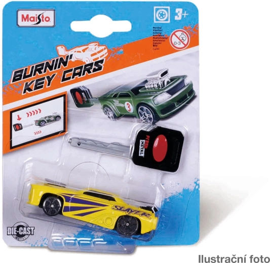 Maisto Burnin' Key Cars metalowy samochodzik z kluczem-wyrzutnią 8 cm (1:64) - 1 sztuka