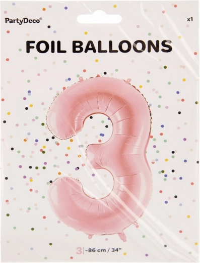Foliowy balon cyfra 3 różowy 86 cm