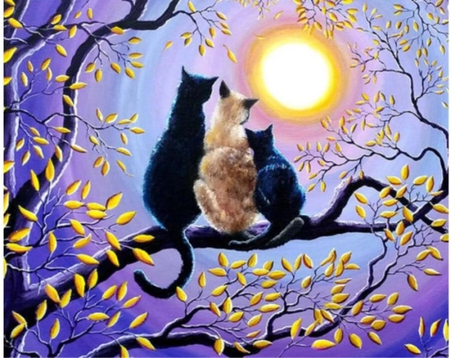 Mozaika diamentowa (diamond painting) rodzina kotów na drzewie 40 × 30 cm