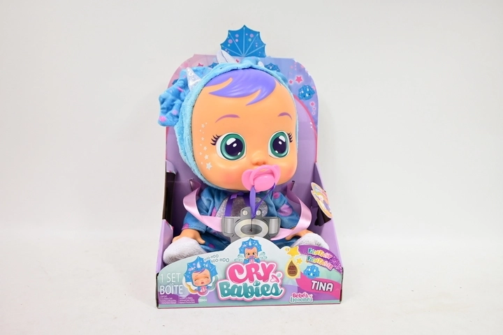 Cry Babies Fantasy interaktywna lalka Tina – niebieski triceratops