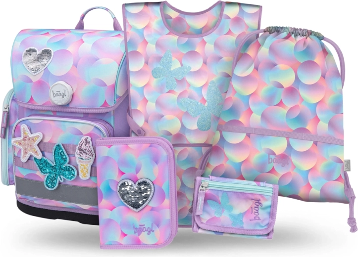 Baagl szkolny zestaw 5 szt. Ergo Candy – tornister, piórnik, worek, fartuszek i portfelik