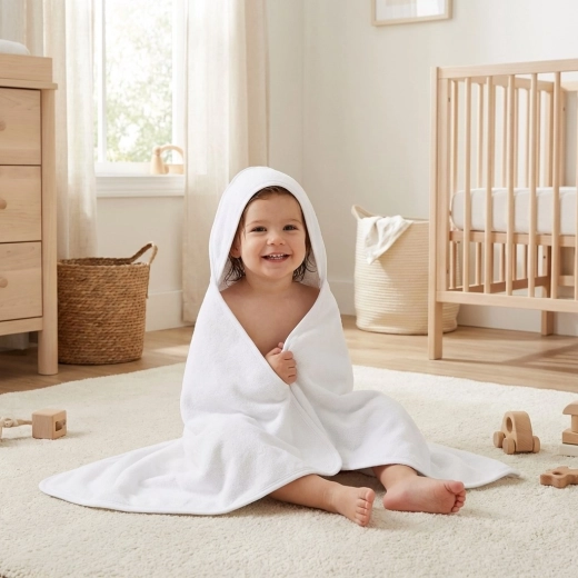 Dziecięcy ręcznik frotte z kapturem NEW BABY 100 × 100 cm biały