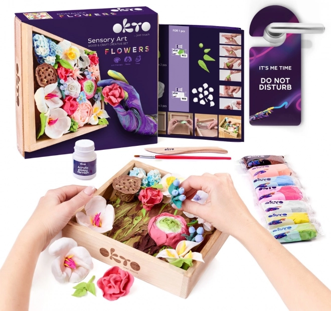 OKTO ROMANCE Zestaw artystyczny do modelowania DIY kwiaty z drewnianą ramą 21x21 cm