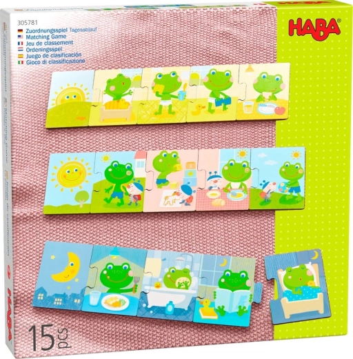 Haba drewniane puzzle Dzień żabki 3×5 elementów
