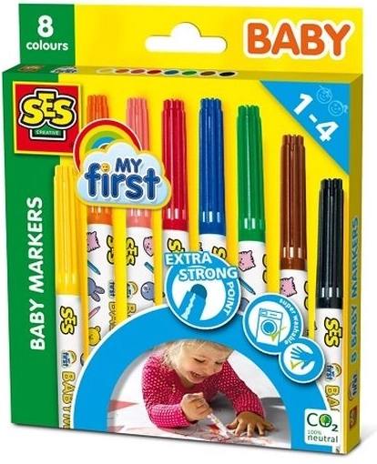 SES My First – pierwsze flamastry dziecięce, 8 kolorów z grubą okrągłą końcówką