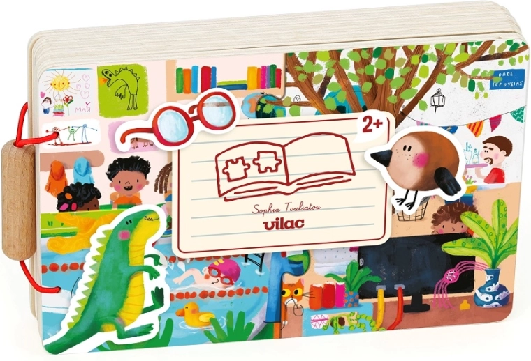 Vilac drewniana książeczka z puzzlami i aktywnościami