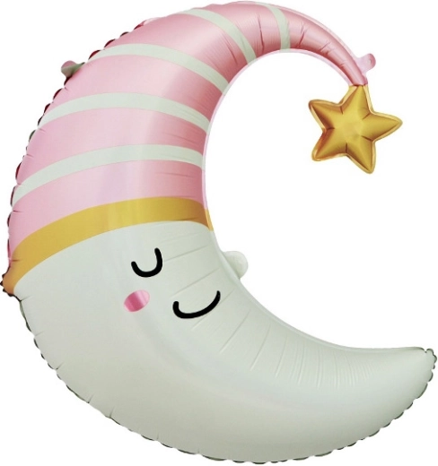 Balon foliowy Księżyc z różową czapeczką 56 × 68 cm