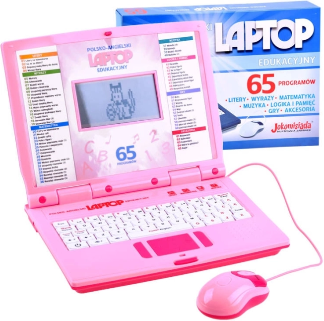 Dziecięcy laptop edukacyjny w języku polskim i angielskim z 65 funkcjami – Różowy