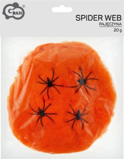 Pomarańczowa pajęczyna na Halloween 20 g z 4 pająkami