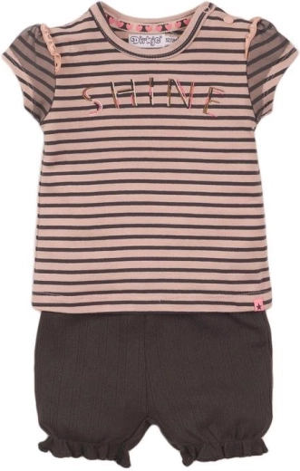 Dirkje dziecięcy 2-częściowy komplet: koszulka i spodenki, smokey pink w paski i smokey grey