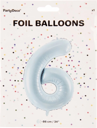 Foliowy balon cyfra 6 niebieski 86 cm