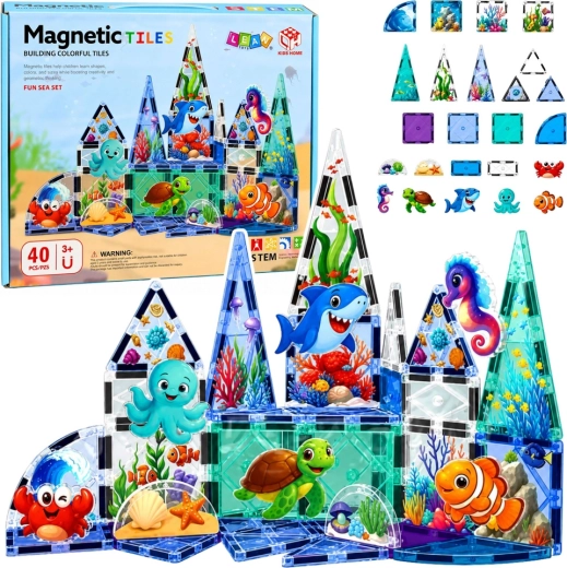 Magnetyczne klocki konstrukcyjne – zwierzęta morskie Ocean 40 szt.