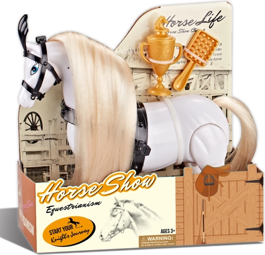 Jeździecki biały koń z dźwiękiem i akcesoriami – końska show